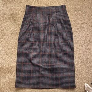 Dark Grey plaid wool blend midi skirt